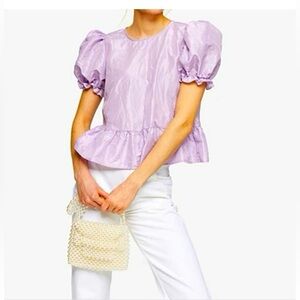 NWT TopShop Taffeta Puff Sleeve Top with Black Bow